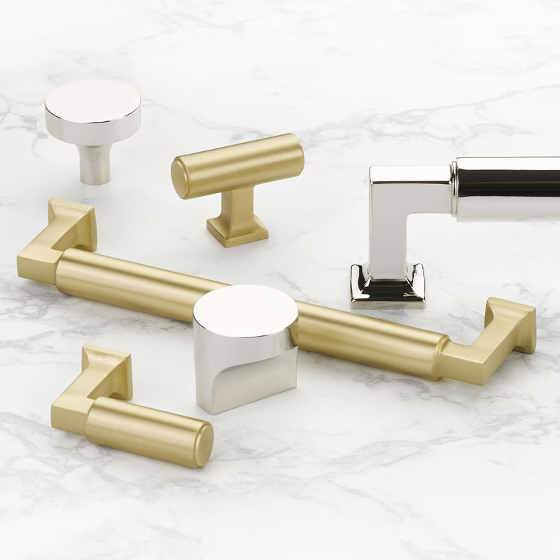 silver and gold cabinet hardware